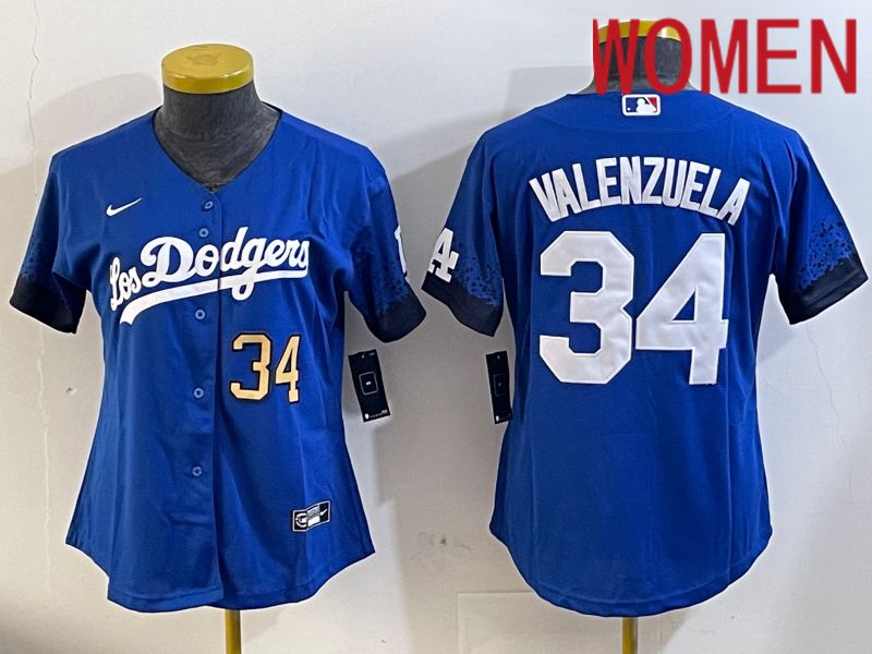 Women Los Angeles Dodgers #34 Valenzuela 2024 blue jersey 2024112006->women mlb jersey->Women Jersey